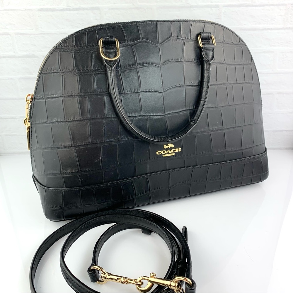 Coach Embossed Croc Sierra Matte Satchel Crossbody Bag Black $550